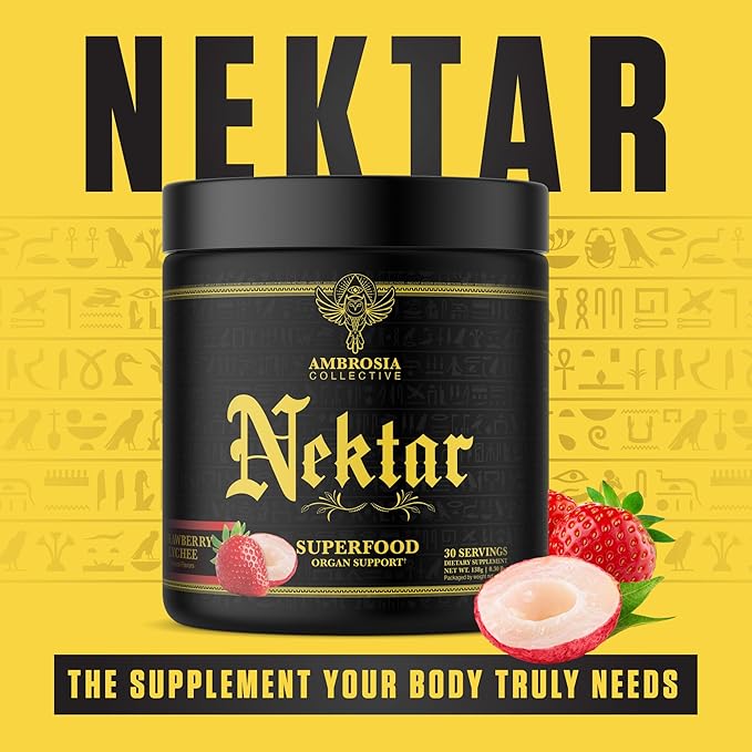 Ambrosia Nektar Superfood Health Supplement Powder, 30 Servings, Strawberry Lychee Flavor