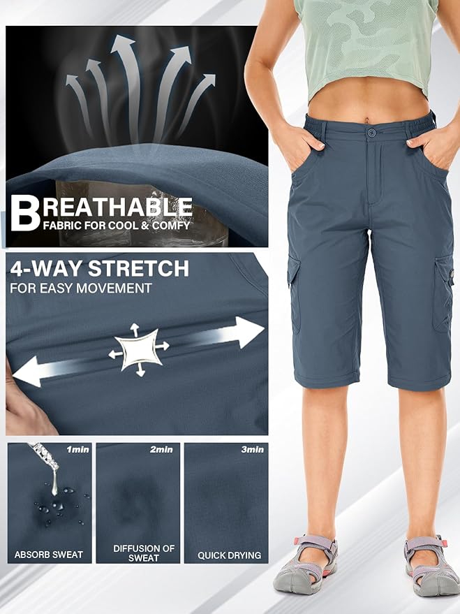 Women's Hiking Pants Convertible Quick Dry Lightweight Zip Off Fishing Travel Safari Pants