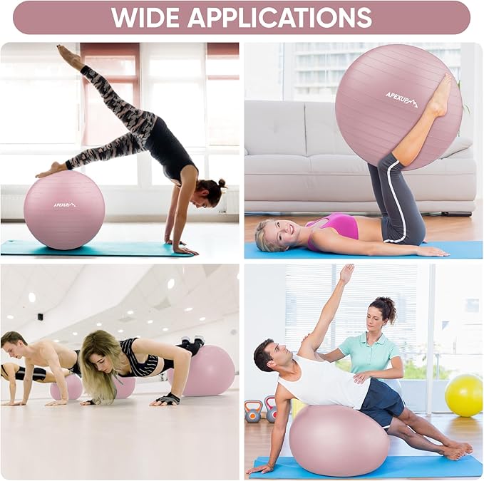 APEXUP Yoga & Pilates Ball - Anti Slip Heavy Duty Gym Ball for Fitness, Balance & Core Workout