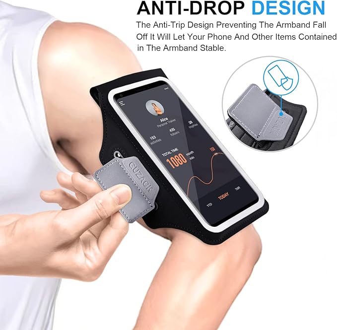 GUZACK Phone Holder for Running with Zipper Pouch, Running Armband for iPhone 16 Pro/15/14/13/12/11 Pro Max/Plus/XR/XS, Galaxy S25/S24/S23/S22, Cell Phone Arm Holder with Key Pocket & Card Slot