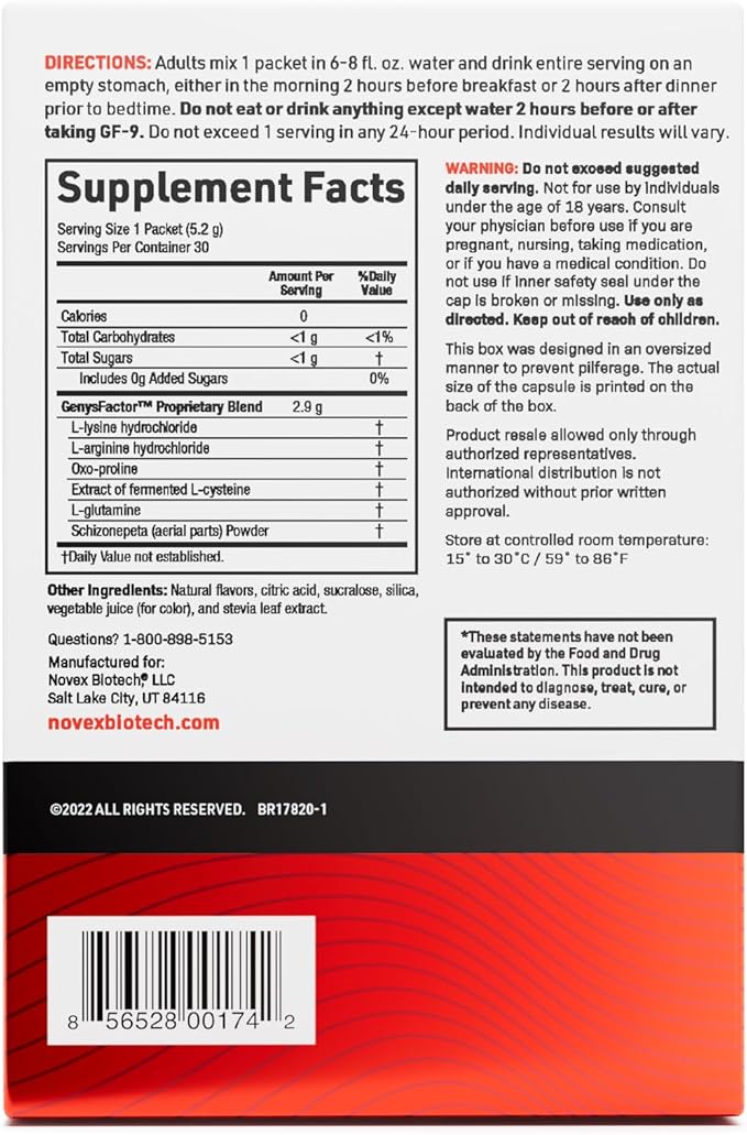 Novex Biotech GF-9 Rapid Dissolve Powder - Anti-Aging Supplements for Men, HGH Booster, Support Energy, Endurance, Sleep, Fruit Punch