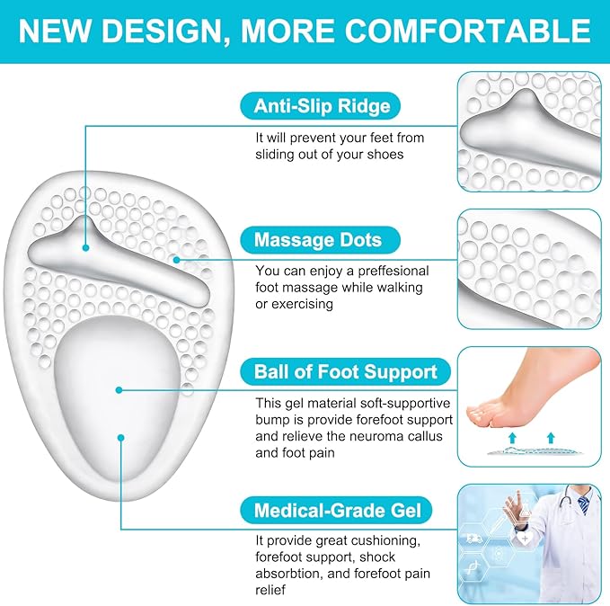 Ball of Foot Cushions and Metatarsal Pads for Women,Heel Cushion Pads, Heel Grips for Heel Pain Relief, Blisters,Friction, Non-Slip Shoe Inserts for Loose Shoes,Shoe Fillers Make Shoes Fit Tighter
