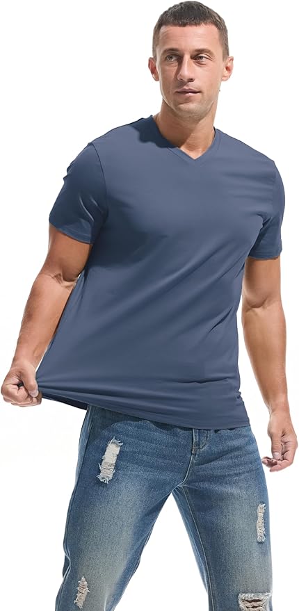 VEIISAR Premium V Neck T Shirts for Men - Modern Fitted Tees Vneck Undershirts