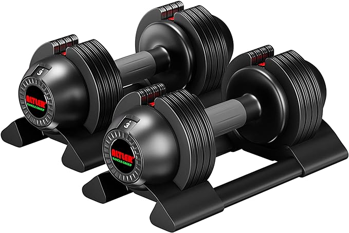 Adjustable Dumbbell,22LBS 44LBS 52LBS Dumbbell Set with Tray for Fitness, Fast Adjust Weight by Turning Anti-Slip Handle, Safety with 8 Lock Slots, Suitable for Men and Women