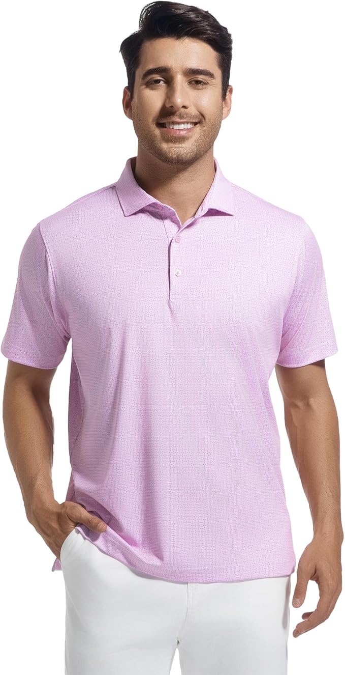 Alex Vando Mens Golf Shirt Moisture Wicking Classic Print Golf Shirts for Men