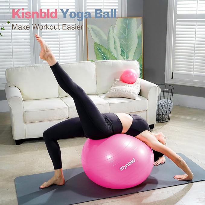 Exercise Ball, Extra Thick Yoga Ball for Workout Pregnancy Stability, 4 Sizes Anti-Burst Balance Ball with Foot Pump - Heavy Duty Fitness Ball Chair for Office, Home & Gym