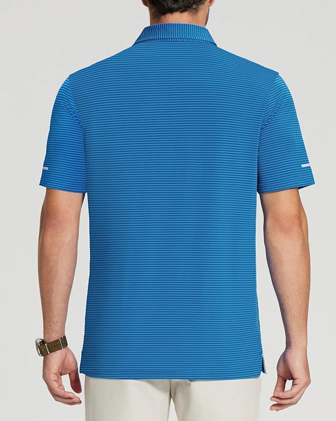 Golf Shirts for Men - Moisture Wicking Short Sleeve Performance Sport Casual Striped Collared Mens Polo Shirt