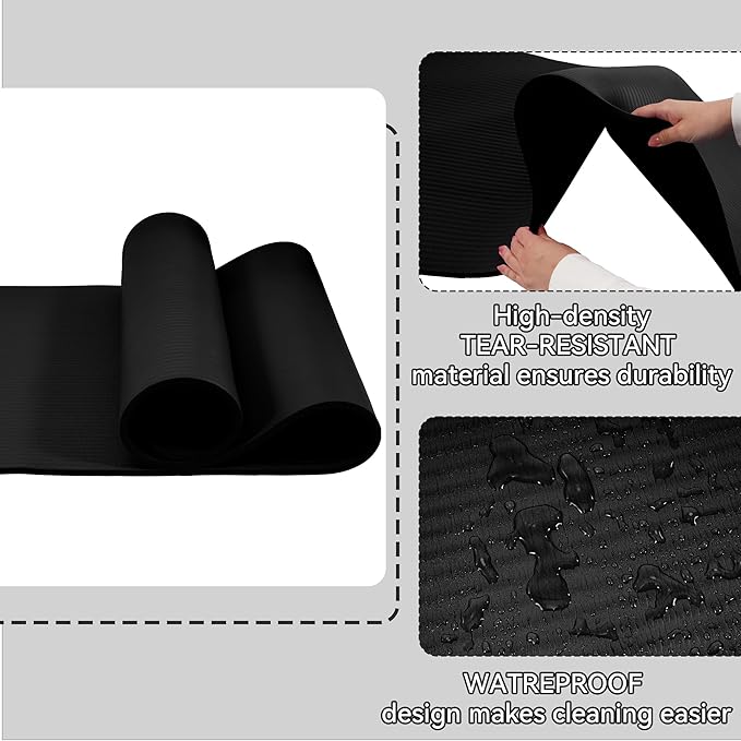 Yoga Mat, 1/2-Inch Extra Thick High Density Exercise Mat, Anti-Tear Exercise Yoga Mat with Carrying Strap, Suitable for Various Yoga Exercises