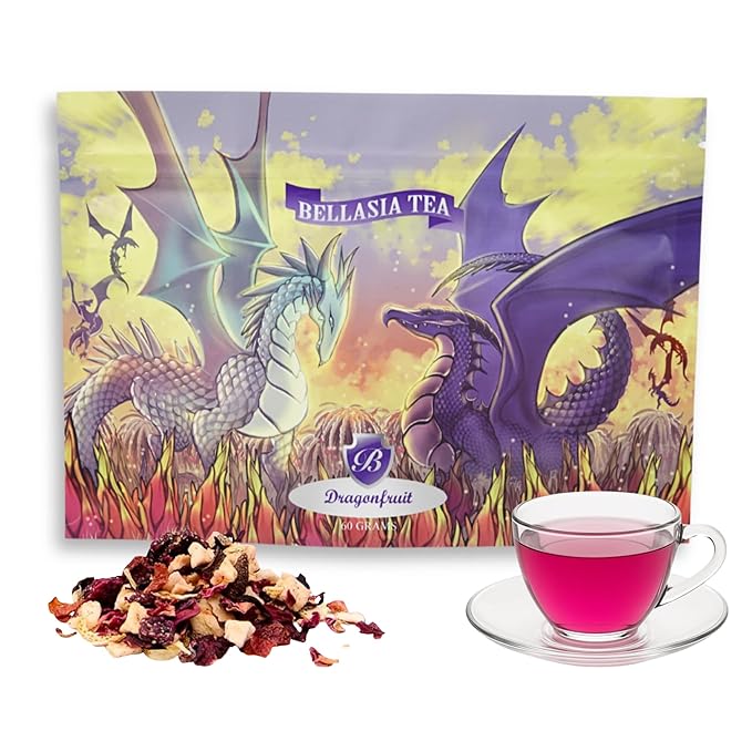Bellasia Tea Dragon Fruit for Kids Using Real Fruit Pieces - Caffeine Free Herbal Tea Blend with Real Ingredients & Balanced Flavor- Add Loose Leaf Tea to Your Child’s Routine for A Fun & Tasty Drink. 20-25 Cups