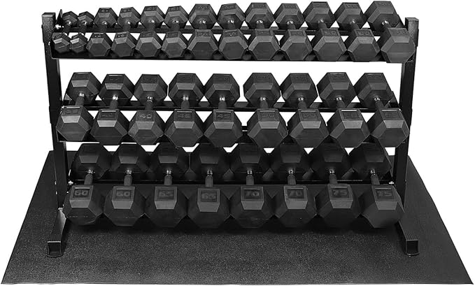 WF Athletic Supply Rubber Encased Hex Dumbbells with Rubber Grip Contoured Handle for Muscle Toning, Strength Building & Full Body Workout