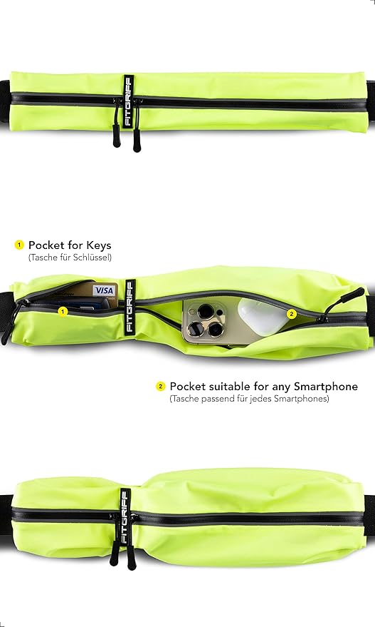 Fitgriff® Running Belt for Men & Women - Secure Jogging Pouch for Phone, Keys & Essentials - For All Cell Phones