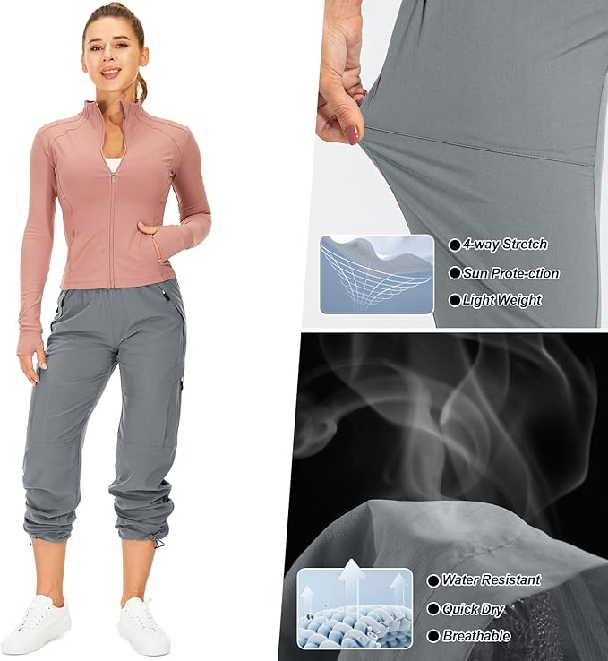 Womens Hiking Pants Quick Dry UPF 50 Lightweight Travel Golf Cargo Safari Pants Zipper Pockets