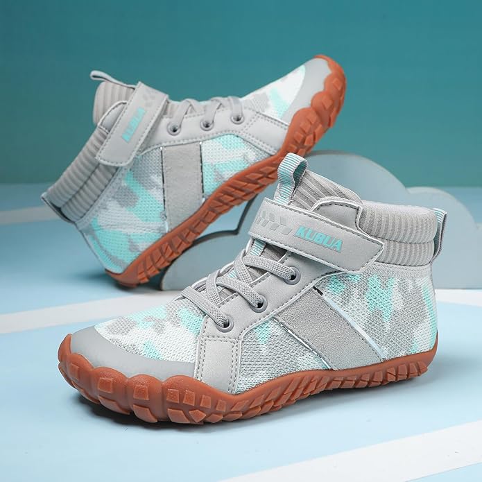 KUBUA Kids High Top Barefoot Shoes Boys Girls Minimalist Sneakers Lightweight Comfort Zero Drop Shoes Toddler Little Big Kid
