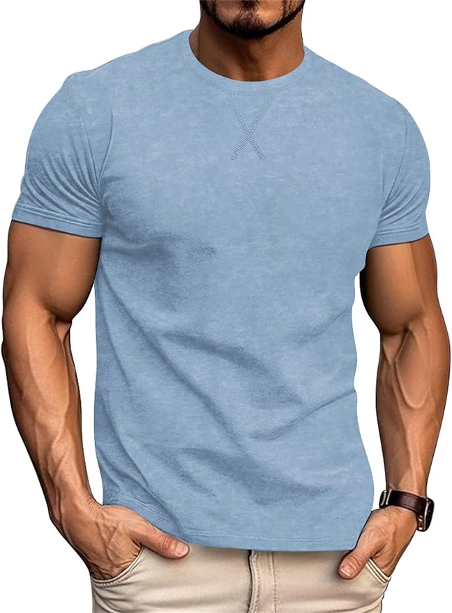 LOGEEYAR Men's Athletic Washed T-Shirts Basic Crew Neck Tees Tops Causal Distressed Cotton T Shirts for Men