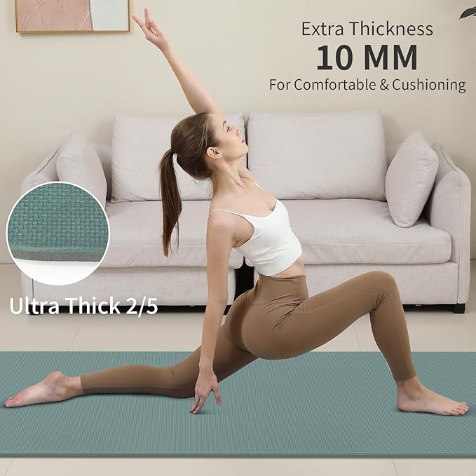 Yoga Mat Non Slip Anti-tear,extra thick-2/5 inch（10MM）High Resiliency Professional POE Yoga Mats for Women Men Kids,72"x24"inch,Workout, Yoga, Pilates and Floor Exercise, with Carrier Strap