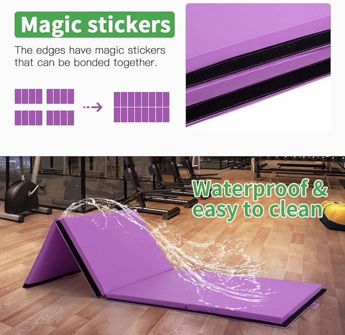 Gymnastics Tumbling Mats Portable Gymnastics Mat Foldable Tumbling Mat 2'x6'/4'x8' PU Leather Exercise Mat Yoga Mat with Carrying Handles for home Workout outdoor Yoga Gymnastics
