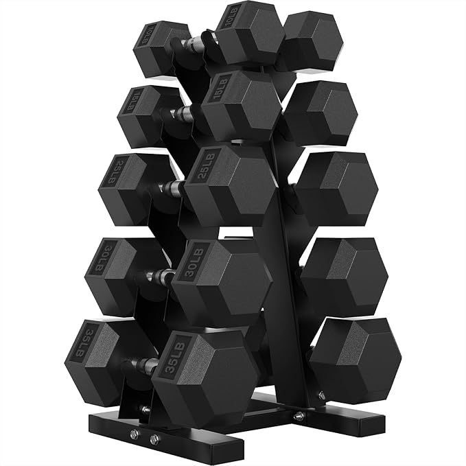 Hex Dumbbell Sets with Rack, 60-550 lb Rubber Encased Exercise & Fitness Dumbbells Set with Rack Option, Hand Weight for Strength Training, Weight Dumbbells