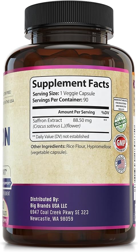 100% Pure Saffron Extract - Supports Weight and Appetite Health, Mood, Focus, Memory, Digestion, Eye, Skin and Brain Health. NSF Certified Saffron Supplements for Women and Men, 45-Day Supply.