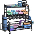 Dumbbell Rack, VOPEAK Weight Rack for Home Gym, Home Gym Storage Rack for Yoga Mat Kettlebells and Strength Training Equipment, Weight Storage Rack for Dumbbells with Wheels