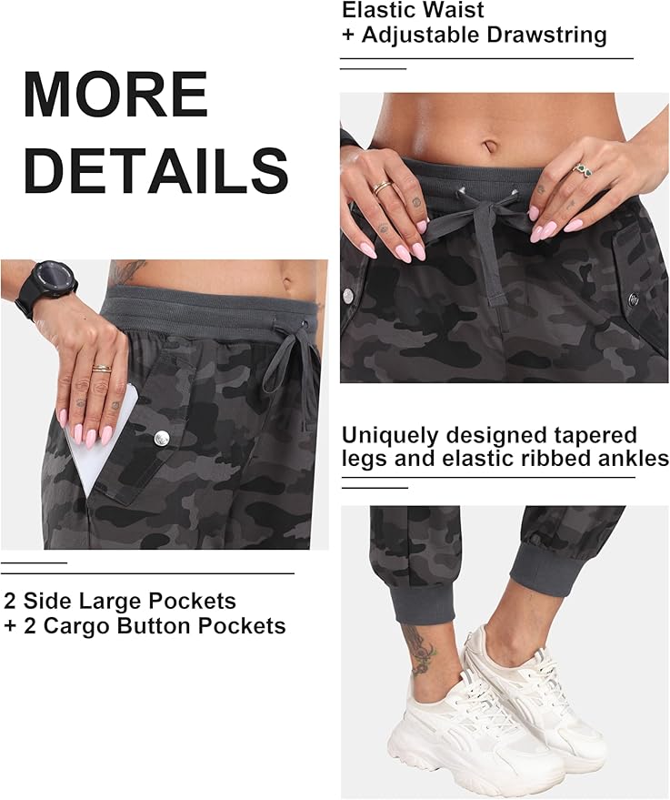 MoFiz Women's Outdoor Cargo Pants Lightweight Joggers Elastic Waist Athletic Hiking Sweatpants Casual Travel Pant with Pocket
