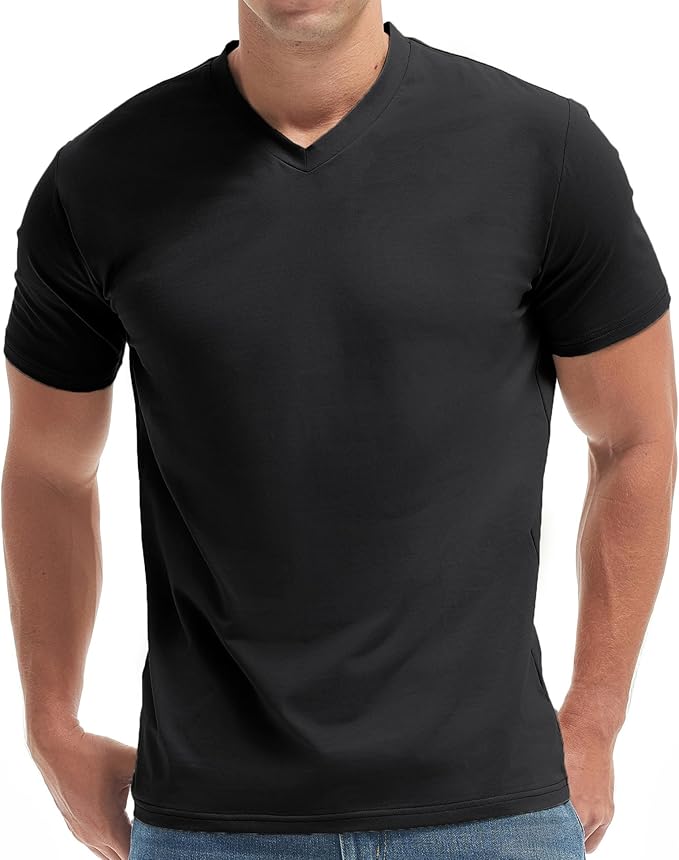 VEIISAR Premium V Neck T Shirts for Men - Modern Fitted Tees Vneck Undershirts