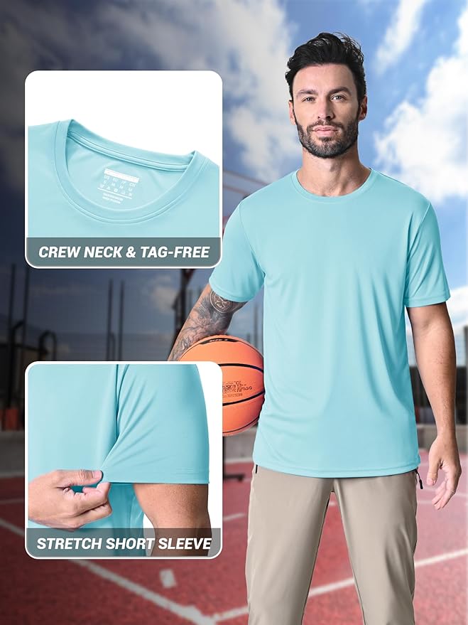 MAGCOMSEN Men's Short Sleeve UPF 50+ T-Shirt Quick Dry Rash Guard Athletic Running Swim Top Tee Performance Water Shirts