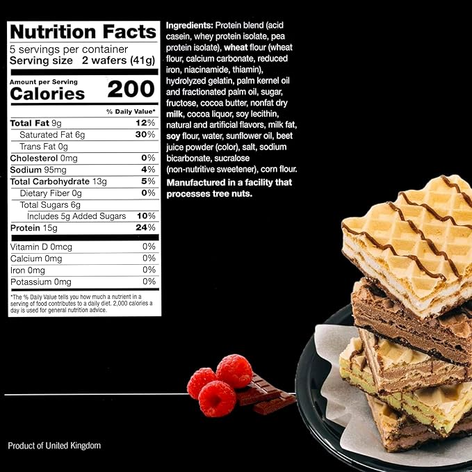 ProtiWise High Protein Wafers | Raspberry | 15g Protein Per Serving, Low Carb, Low Sugar, High Fiber Snack | Gluten-Free, Keto-Friendly Diet for Hunger Control & Weight Loss | 5/Box