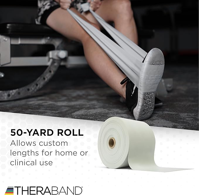 THERABAND Resistance Bands, 50 Yard Roll Professional Latex Elastic Fitness Band For Upper & Lower Body & Core Exercise, Physical Therapy, Pilates, Yoga, Stretching, Home Workouts, & Rehab