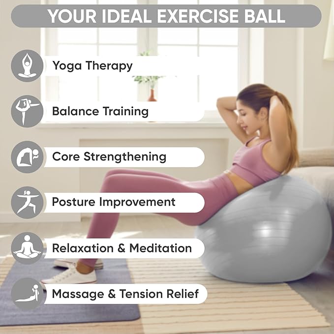APEXUP Yoga & Pilates Ball - Anti Slip Heavy Duty Gym Ball for Fitness, Balance & Core Workout