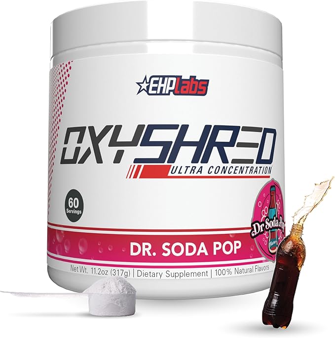 EHP Labs OxyShred Thermogenic Fat Burner - Pre-Workout Powder with L-Glutamine, Acetyl L-Carnitine, Metabolism Booster, Weight Loss, Appetite Control, Energy Drink, Dr. Soda Pop, 60 Servings