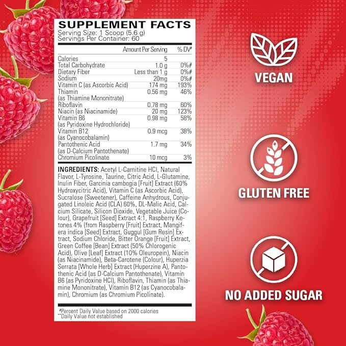 EHP Labs OxyShred Pre Workout Powder - Preworkout Powder with L Glutamine & Acetyl L Carnitine, Energy Boost Drink - Raspberry Refresh, 60 Servings