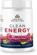 Ancient Nutrition Clean Energy Powder, Strawberry Kiwi, Supports Healthy Energy and Cognitive Health, Promotes Mental Alertness and Focus, 30 Servings