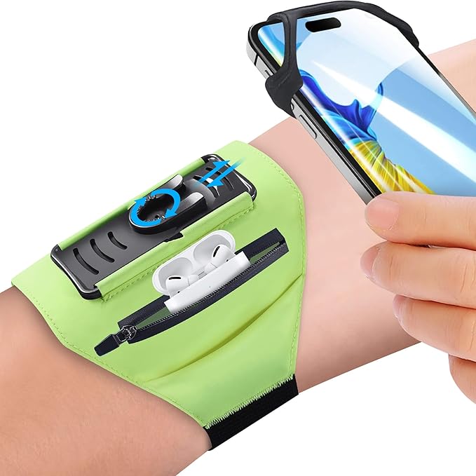 Detachable & 360° Rotatable Armband - Reflective Strap with Zipper Pocket Holder Bag - Compatible with iPhone 16 15 14 Pro Max Plus Samsung Galaxy Note for Running Workout Exercise Walking & Sports