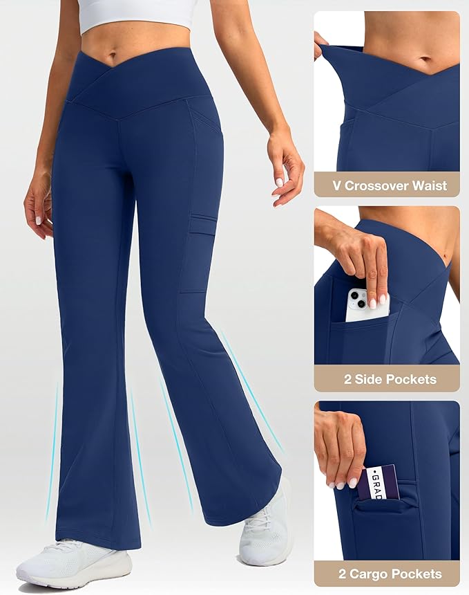 G Gradual Women's Fleece Lined Pants Water Resistant Winter Thermal Flare Leggings Hiking Snow Pants for Women 4 Pockets
