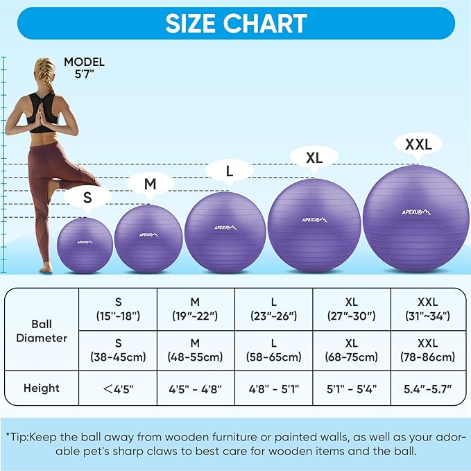 APEXUP Yoga & Pilates Ball - Anti Slip Heavy Duty Gym Ball for Fitness, Balance & Core Workout