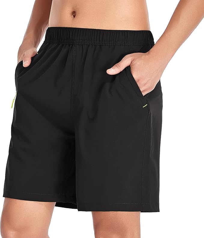 Men's Gym Shorts Sports Quick Dry Workout Running or Casual Training Short with Zipper Pockets