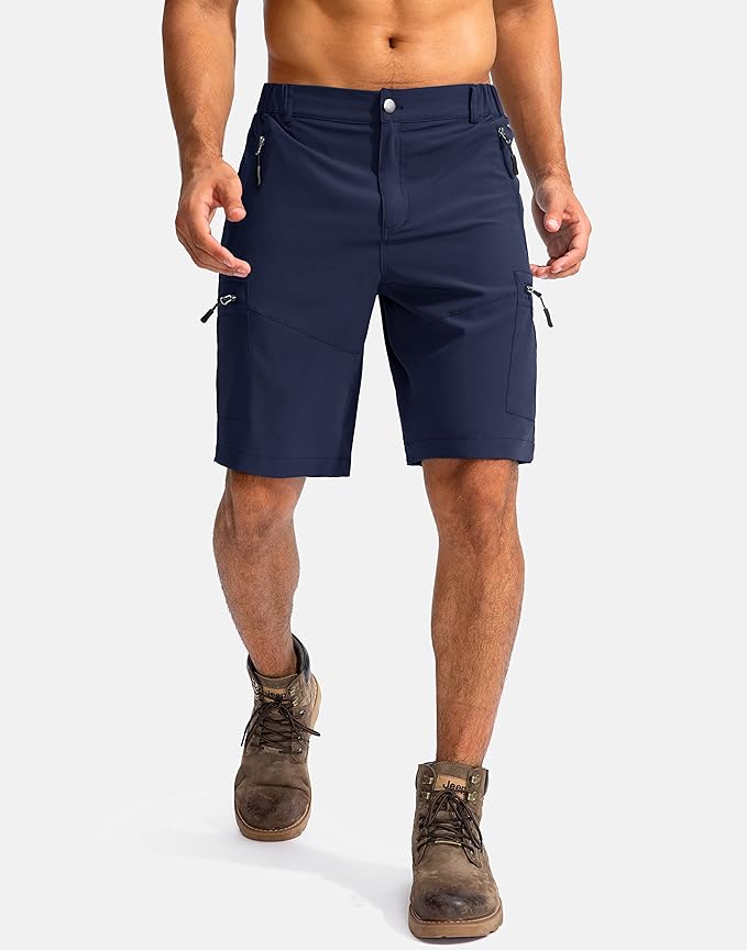 Pudolla Men's Hiking Cargo Shorts 9" Lightweight Outdoor Work Shorts for Men Travel Golf Camping Casual with 5 Zipper Pockets