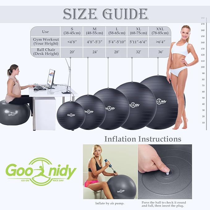 Soft Exercise ball, Anti-Burst Yoga Ball Chair Supports 2200lbs, Workout Equipment w/ Pump for Women Pregnancy, Medicine, Birthing, Physical Therapy, Stability, Excersing, Birth, Swiss, Fitness, Gym