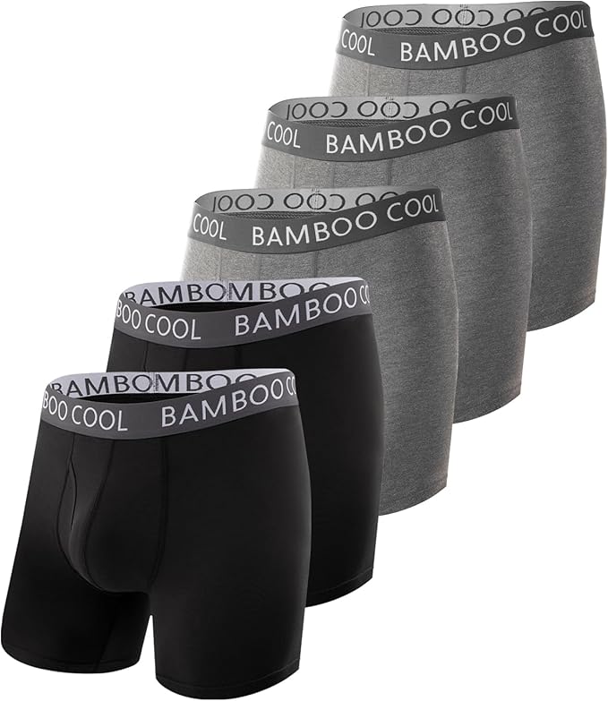 BAMBOO COOL Men's Ultra ComfortSoft Underwear, Moisture Wicking & Breathable No Ride Up Boxer Briefs with Fly, Multipack
