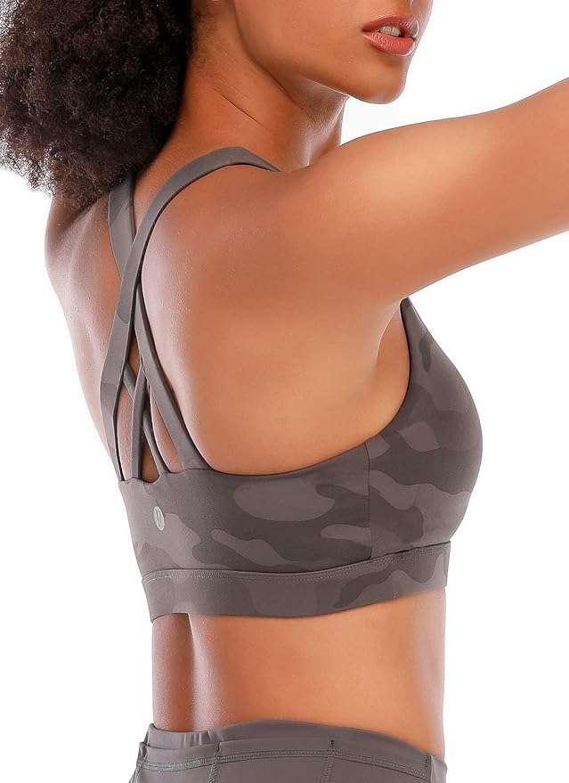 RUNNING GIRL Sports Bra for Women, Criss-Cross Back Padded Strappy Sports Bras Medium Support Yoga Bra with Removable Cups