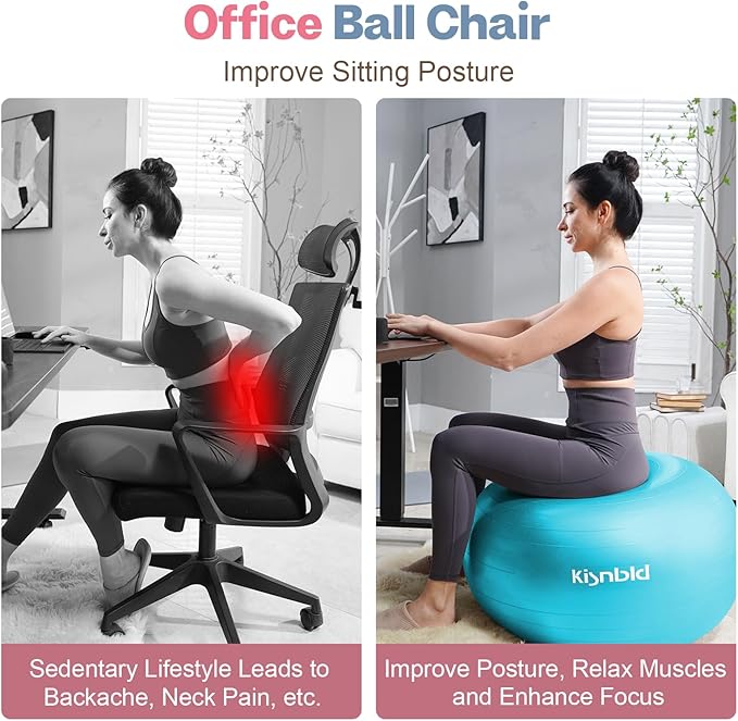 Exercise Ball, Extra Thick Yoga Ball for Workout Pregnancy Stability, 4 Sizes Anti-Burst Balance Ball with Foot Pump - Heavy Duty Fitness Ball Chair for Office, Home & Gym