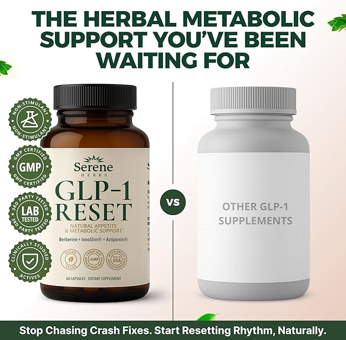 GLP-1 Supplement for Women & Men - Hunger & Metabolism Support with Berberine, InnoSlim, Actiponin - Natural GLP1 Booster to Support Appetite, Digestion & Gut Health - Vegan - 60 Capsules