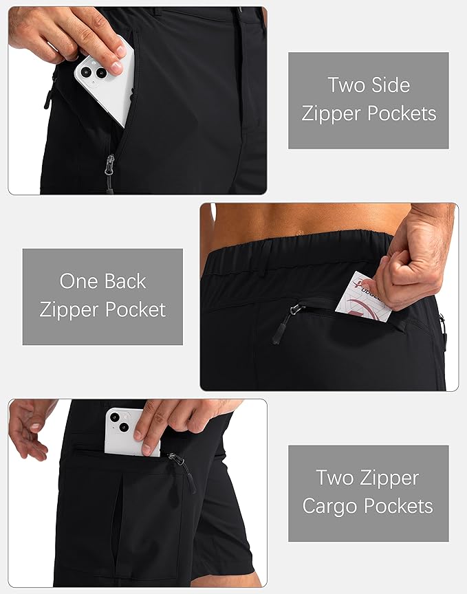 Pudolla Men's Hiking Cargo Shorts 9" Lightweight Outdoor Work Shorts for Men Travel Golf Camping Casual with 5 Zipper Pockets