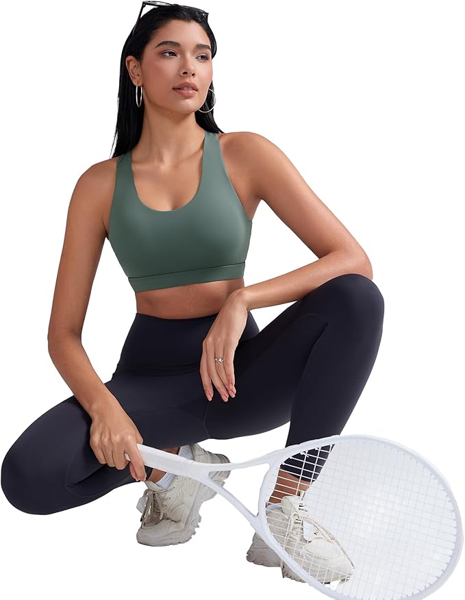 RUNNING GIRL Sports Bra for Women, Criss-Cross Back Padded Strappy Sports Bras Medium Support Yoga Bra with Removable Cups