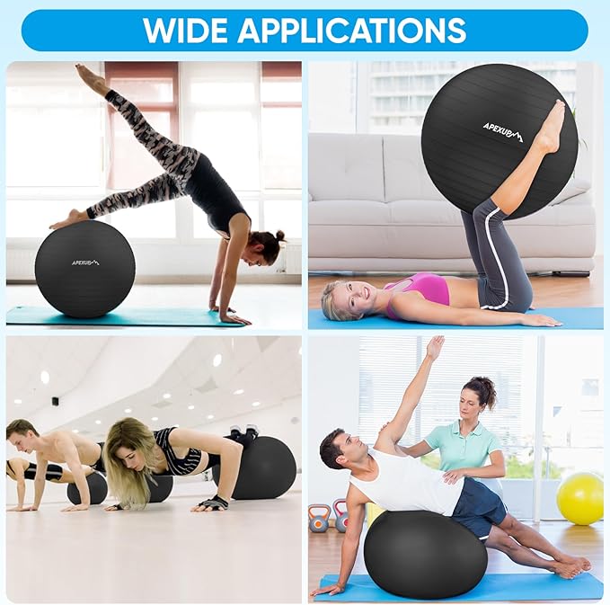 APEXUP Yoga & Pilates Ball - Anti Slip Heavy Duty Gym Ball for Fitness, Balance & Core Workout