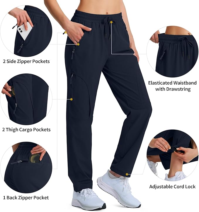Women's Hiking Pants Quick Dry Lightweight Cargo Pants UPF 50 Water Resistant Zipper Pockets for Golf Travel Work Camping