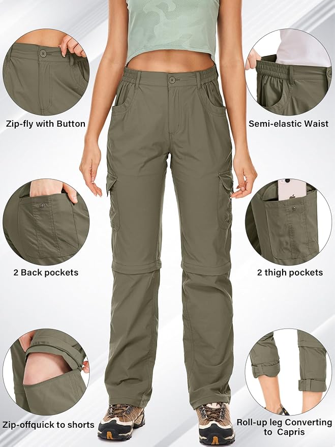 Women's Hiking Pants Convertible Quick Dry Lightweight Zip Off Fishing Travel Safari Pants