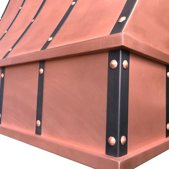 CT Copper Tailor Sloped Copper Vent Hood Island Mount,30'' W,36''H, 610 CFM Exhaust Fan,Stainless Steel Vent,LED Light,Dishwasher-Safe Baffle Filters,VH8TR1