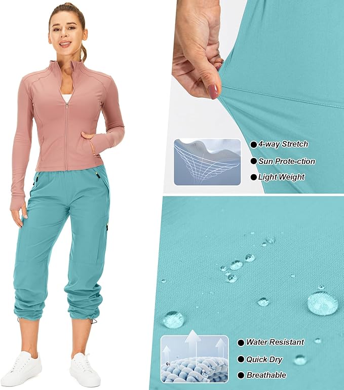 Womens Hiking Pants Quick Dry UPF 50 Lightweight Travel Golf Cargo Safari Pants Zipper Pockets