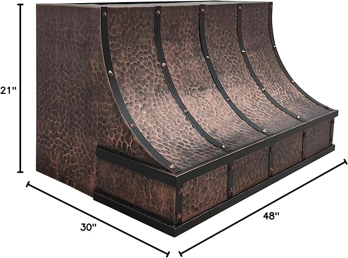 CT Copper Tailor Sloped Copper Vent Hood Wall Mount,48'' W,30''H, 1150 CFM Exhaust Fan,Stainless Steel Vent,LED Light,Dishwasher-Safe Baffle Filters,VH8TR1
